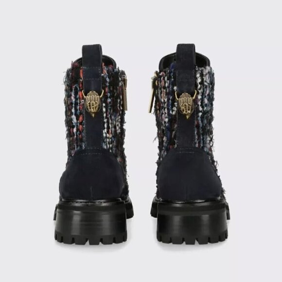 Kurt Geiger Womens 38 Kensington Tweed Suede Combat Ankle Boots Blue Multi 7.538 - Picture 3 of 11